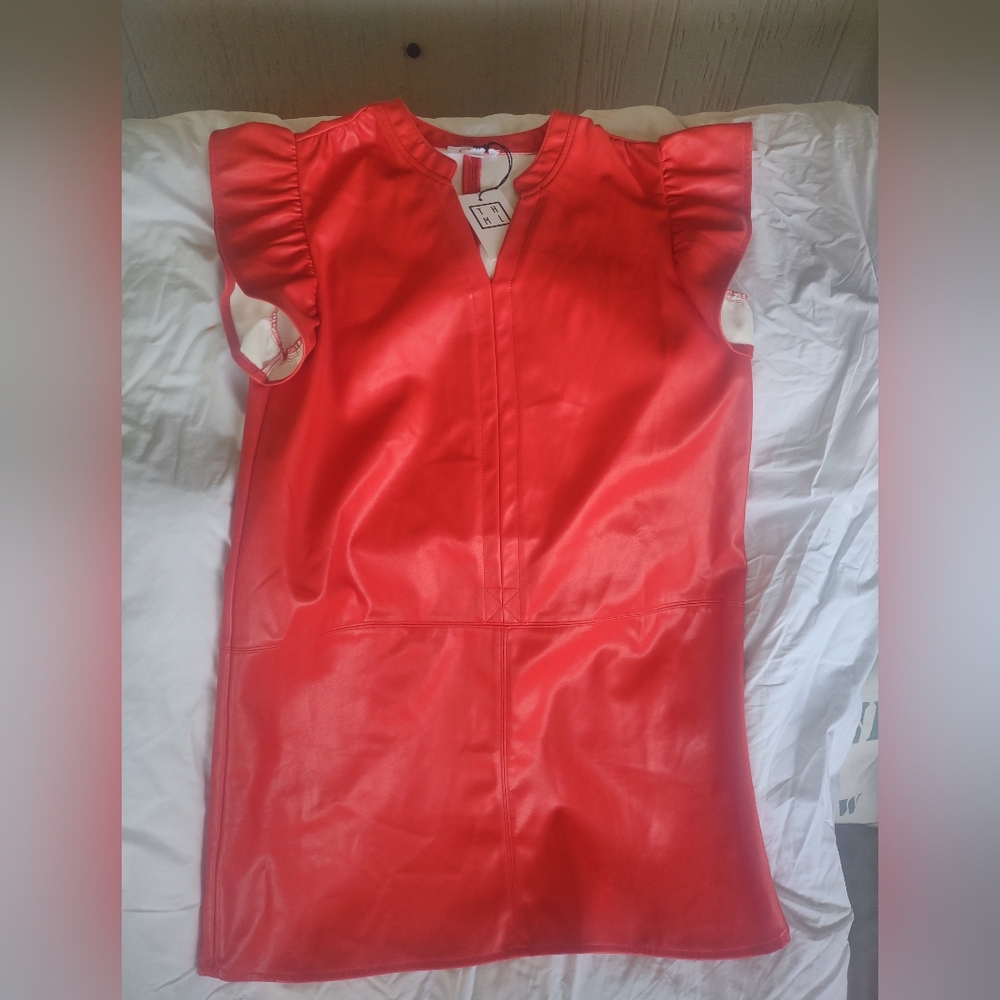 Red Faux Leather Dress